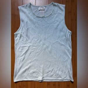 White Sleeveless Top and cardigan with Embroidered Neckline